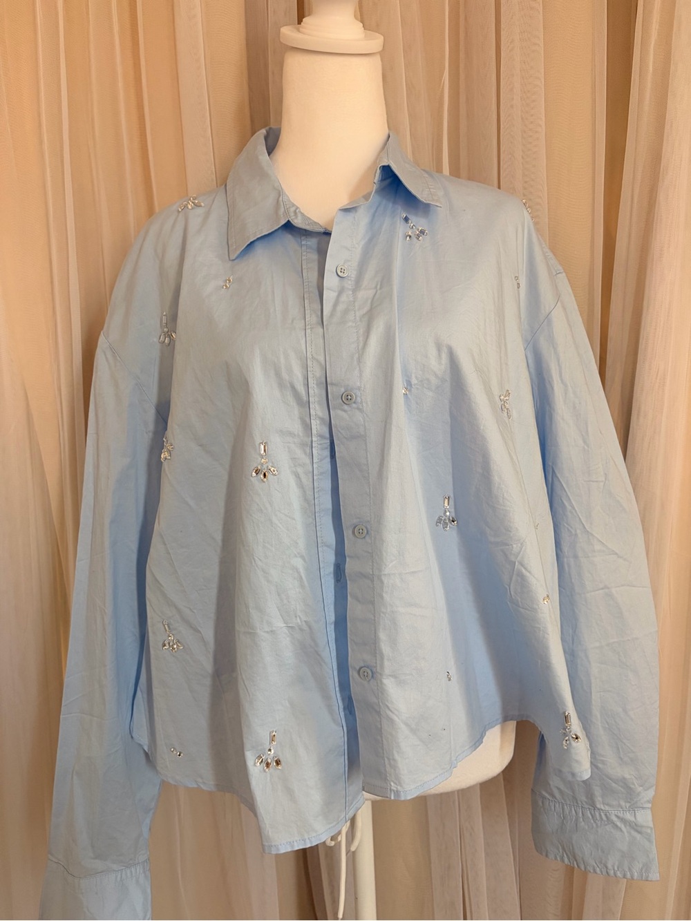 Old Navy Light Blue Embellished Button-Up Blouse